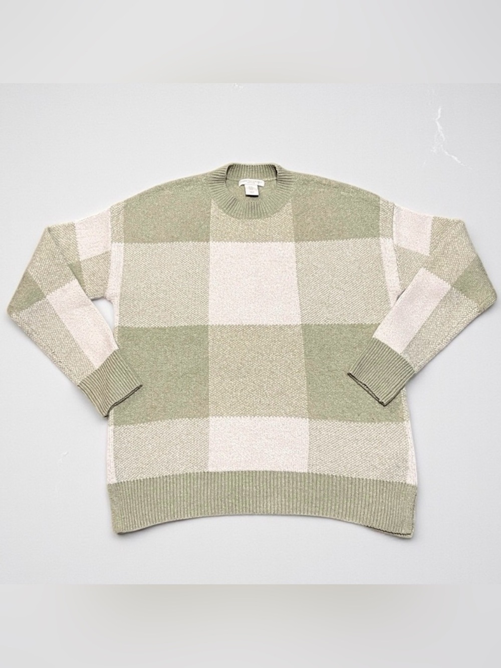 Christian Siriano Green Plaid Crew Neck Sweater Size Medium